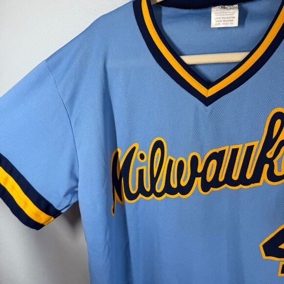 Milwaukee Brewers Paul Molitor #4 Replica 80s Blue V-Neck Jersey Adult XXL - Picture 3 of 9